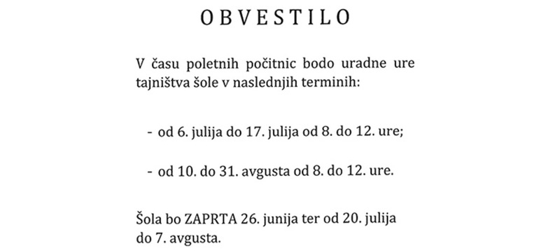  Uradne ure tajništva šole med počitnicami
